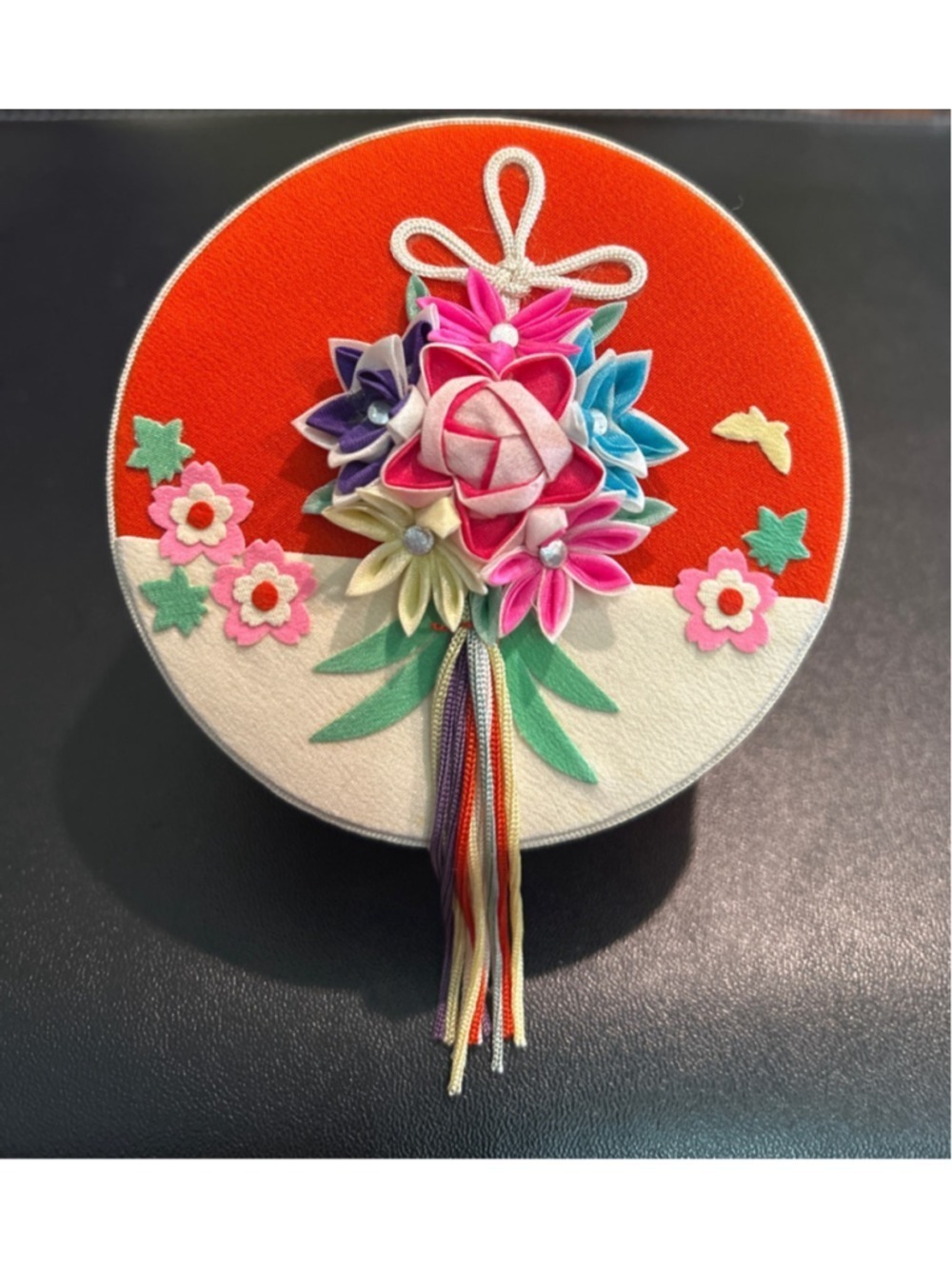Gump's Red & White Floral Round vintage Japanese Jewelry trinket box